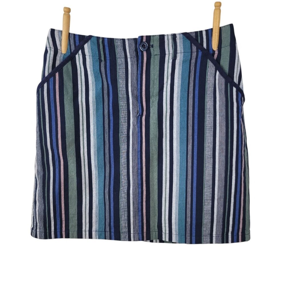 Christopher Banks Skort Size 10 Skirt Short Stripe Blanket Pockets Blue Womens